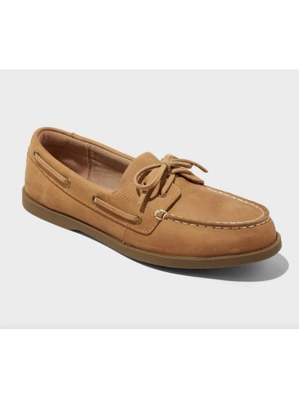 Goodfellow & Co Men's Tan Lace Up Leather Non-Slip Boat Shoes Size 7